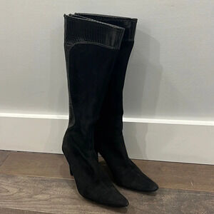 Lord & Taylor Women's Black,suede and leather pointed toe, heeled boots size 7.5